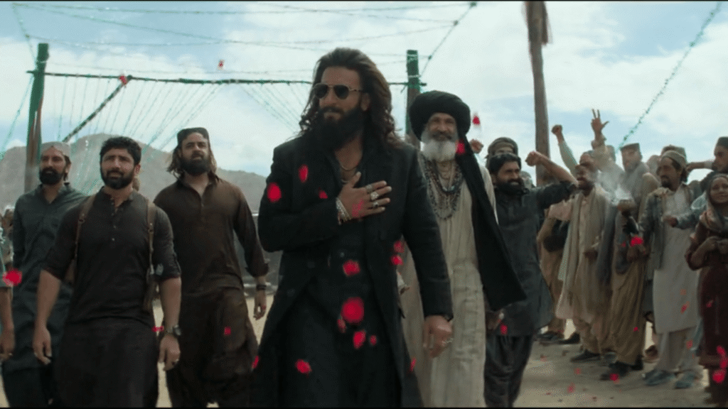 Dhurandhar The revenge movie scene featuring Ranveer Singh welcomed by people of village.