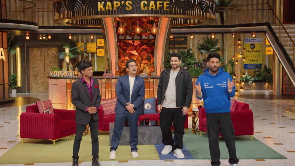 Kapil Sharma hosting guests at Kap's Cafe set on The Great Indian Kapil Show Season 4 Netflix 2026