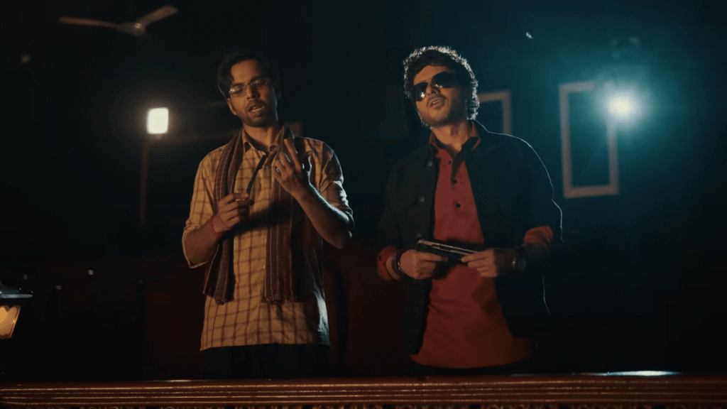 Guddu Pandit and Bablu Pandit standing together in a dark scene from Mirzapur Amazon Prime Video