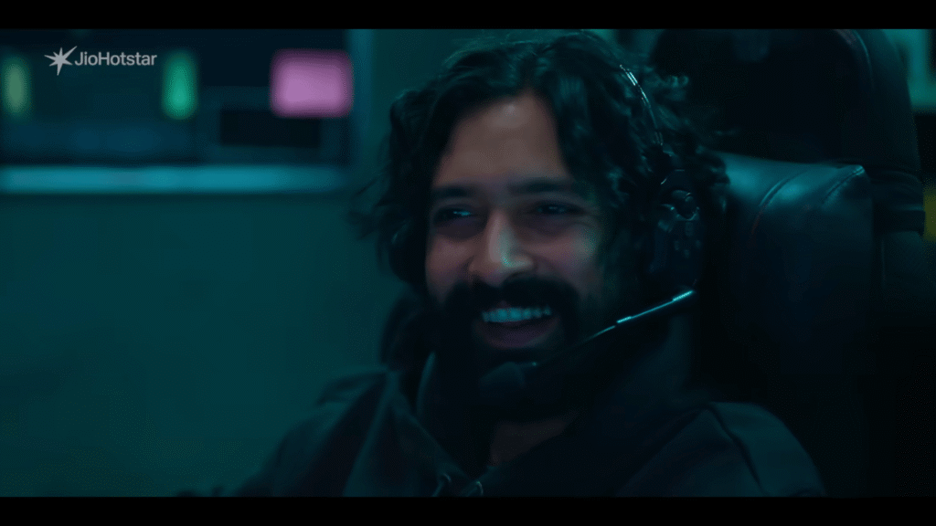 Vikrant Massey as cybercriminal villain Martin laughing at a computer screen in Pritam and Pedro JioHotstar 2026